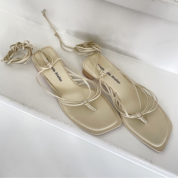 A’mmonde Atelier -- Allegra Lace up Sandals in Ivory - Picture 3 of 5